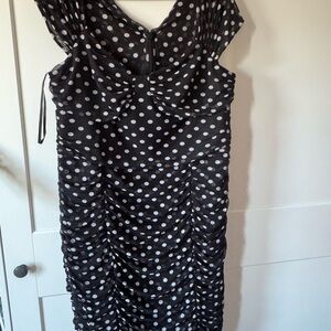 Black and White Polka Dot Ruched Women’s Dress - mesh